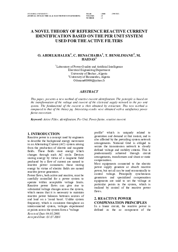 (PDF) A Novel Theory of Reference Reactive Current Identification Based ...