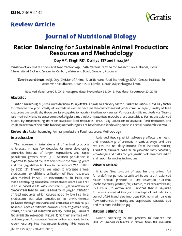 (PDF) Ration Balancing for Sustainable Animal Production: Resources and ...
