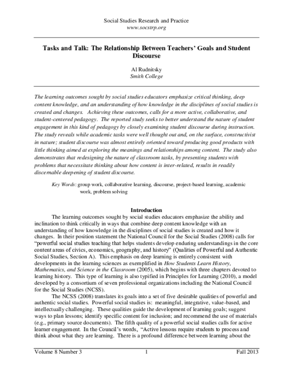 (PDF) Tasks and Talk: The Relationship Between Teachers' Goals and ...