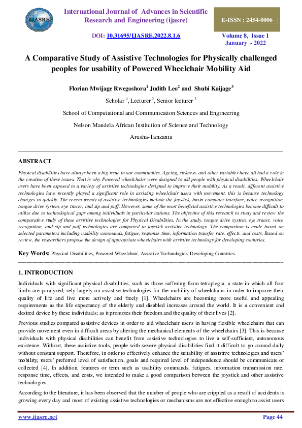 (PDF) A Comparative Study of Assistive Technologies for Physically ...