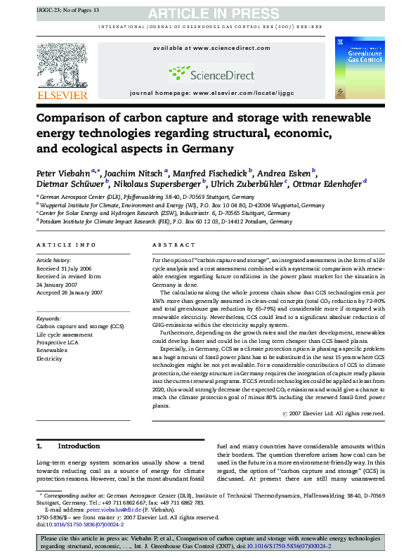 (PDF) Comparison of carbon capture and storage with renewable energy ...