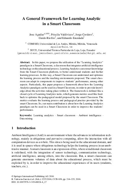 (PDF) A General Framework for Learning Analytic in a Smart Classroom