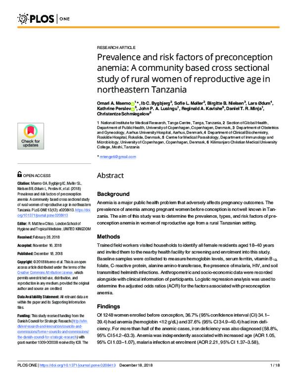 (PDF) Prevalence and risk factors of preconception anemia: A community ...