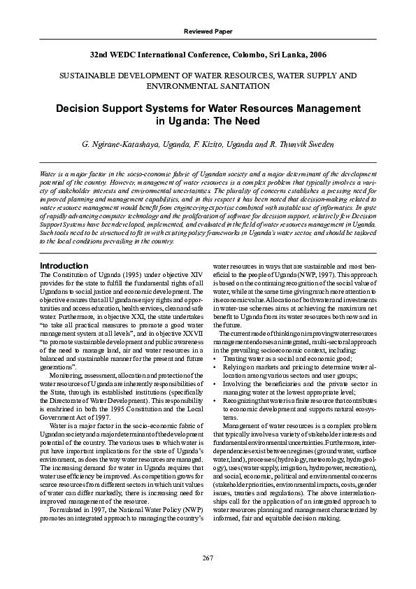 (PDF) Decision Support Systems for Water Resources Management in Uganda ...