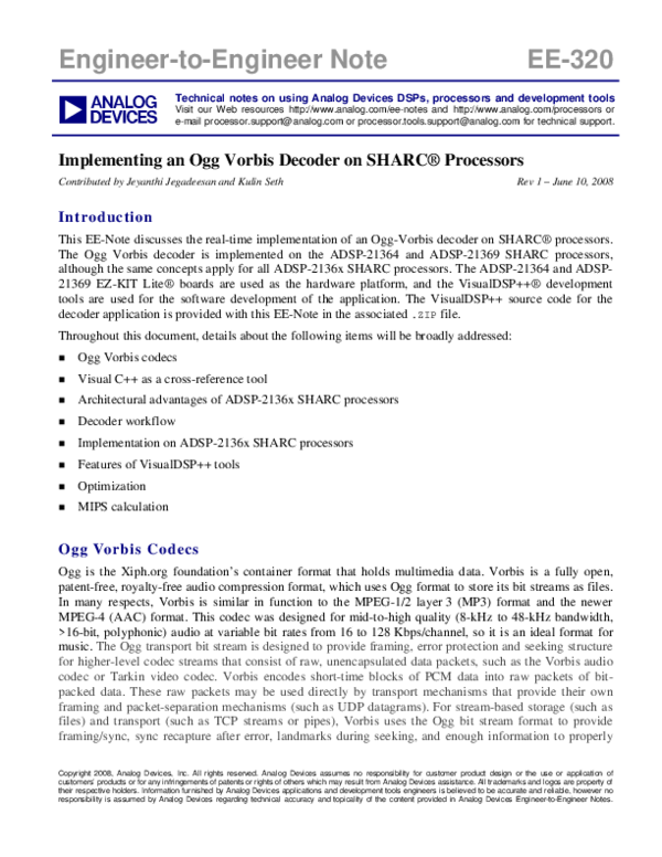 (PDF) Implementing an Ogg Vorbis Decoder on SHARC ® Processors