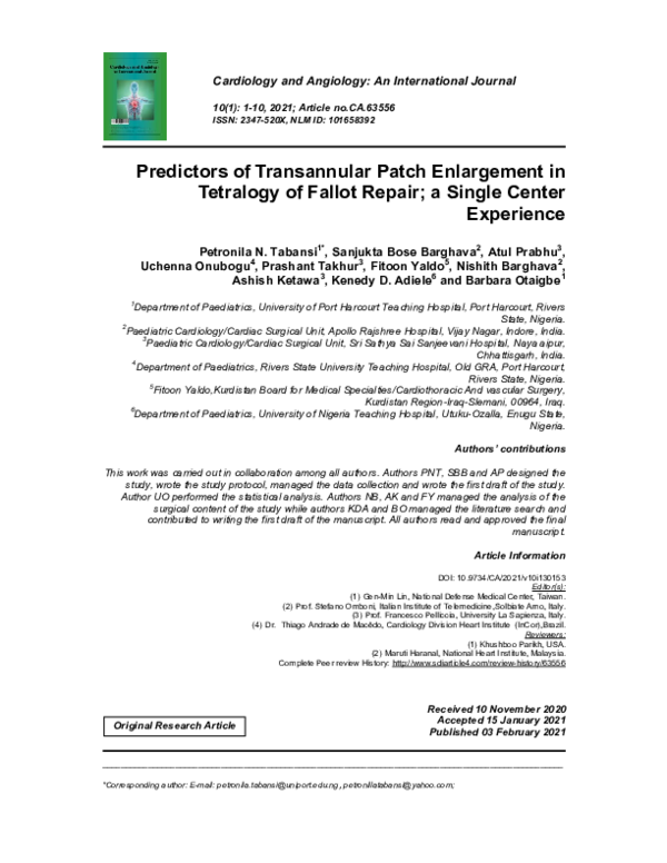 (PDF) Predictors of Transannular Patch Enlargement in Tetralogy of ...