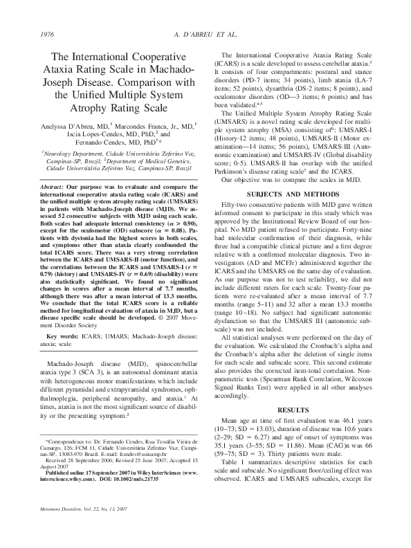 (PDF) The international cooperative ataxia rating scale in Machado ...