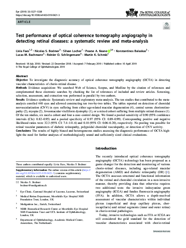 (PDF) Test performance of optical coherence tomography angiography in ...