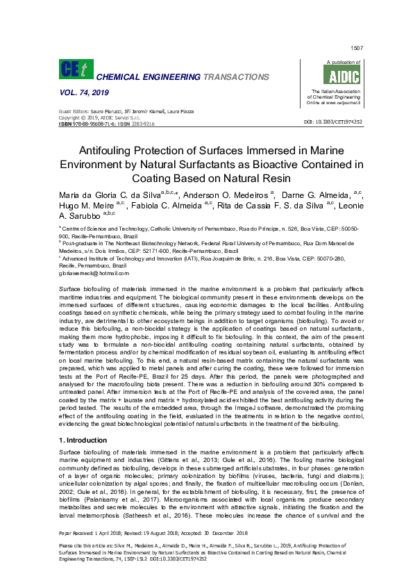 (PDF) Antifouling Protection of Surfaces Immersed in Marine Environment ...