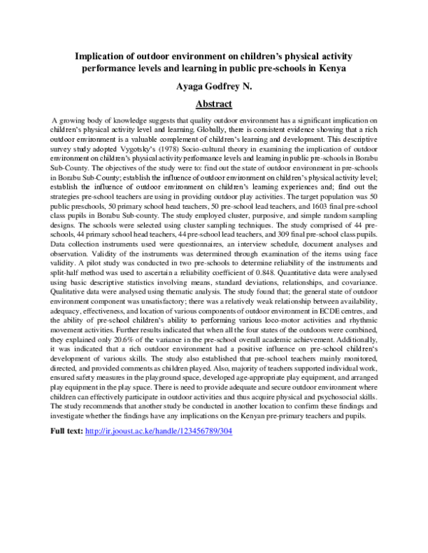 (PDF) Implication of outdoor environment on children’s physical ...