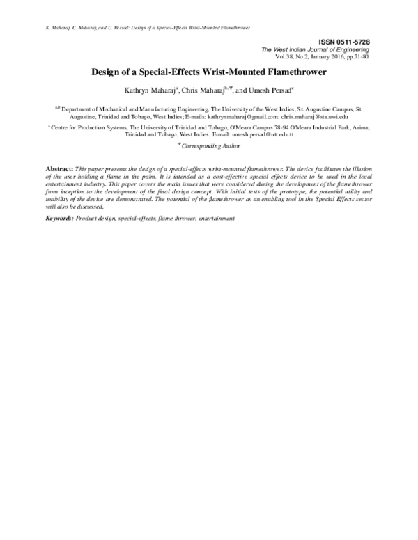 (PDF) Design of a Special-Effects Wrist-Mounted Flamethrower