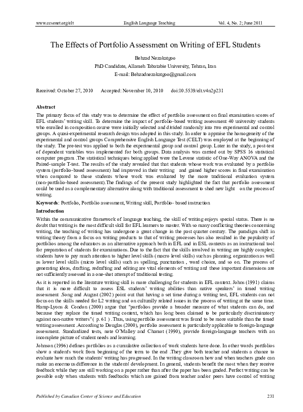 (PDF) The Effects of Portfolio Assessment on Writing of EFL Students