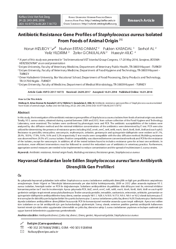 (PDF) Antibiotic Resistance Gene Profiles of Staphylococcus aureus ...