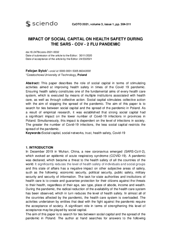 (PDF) Impact of Social Capital on Health Safety During the SARS - CoV ...