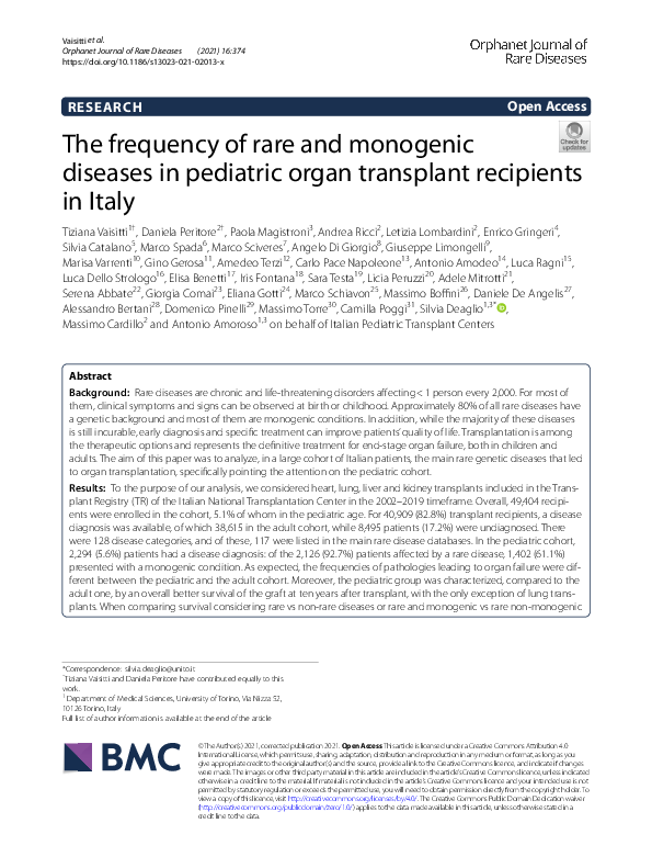 (PDF) The frequency of rare and monogenic diseases in pediatric organ ...