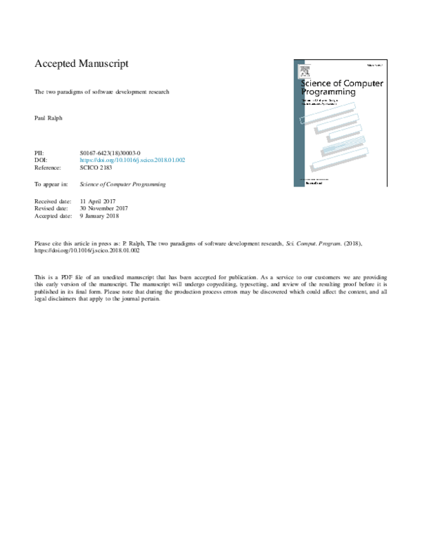 (PDF) The two paradigms of software development research