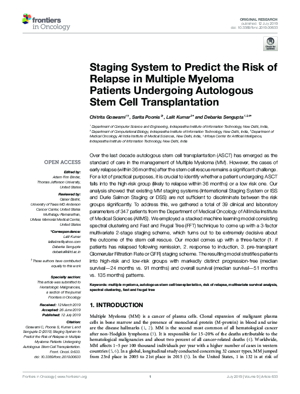 (PDF) Staging System to Predict the Risk of Relapse in Multiple Myeloma ...
