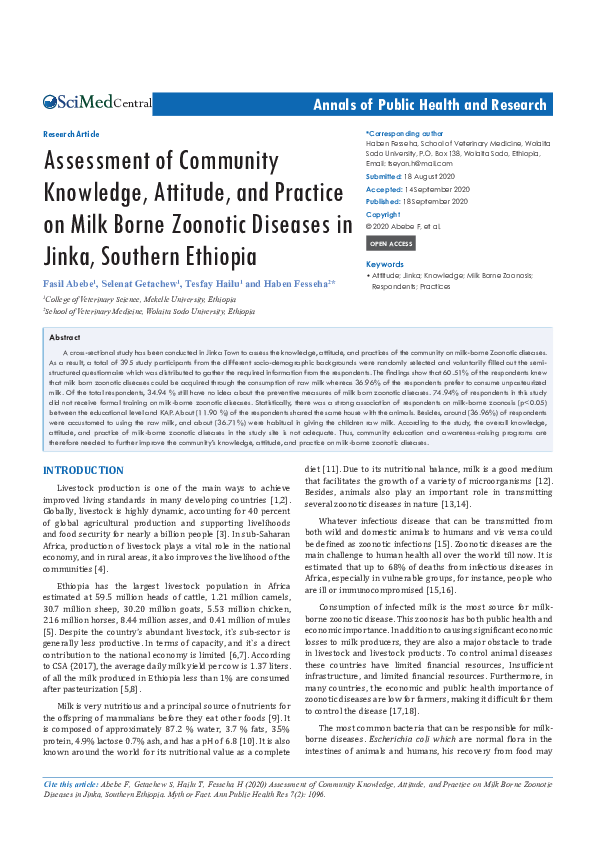 (PDF) Assessment of Community Knowledge, Attitude, and Practice on Milk ...