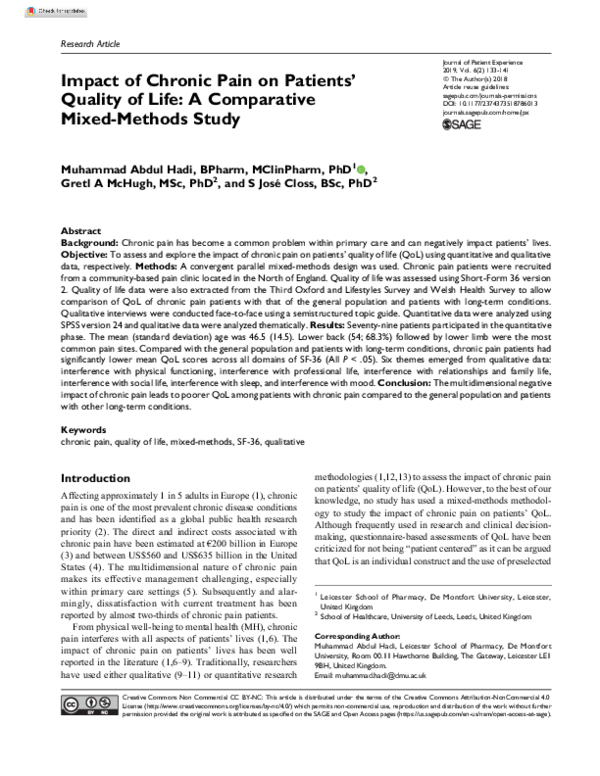 (PDF) Impact of Chronic Pain on Patients’ Quality of Life: A ...