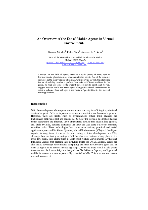 (PDF) An Overview of the Use of Mobile Agents in Virtual Environments ...
