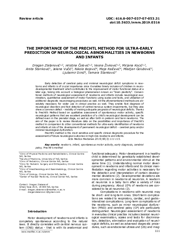(PDF) The Importance of the Prechtl Method for Ultra-Early Prediction ...