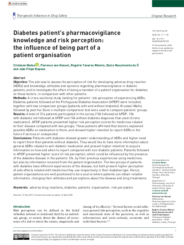 (PDF) Diabetes patient’s pharmacovigilance knowledge and risk ...