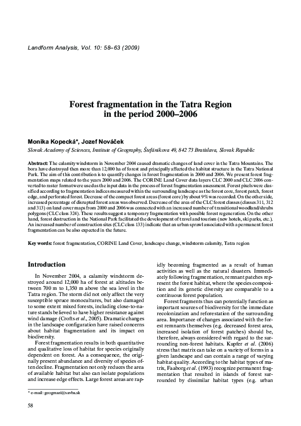 (PDF) Forest fragmentation in the Tatra Region in the period 2000–2006