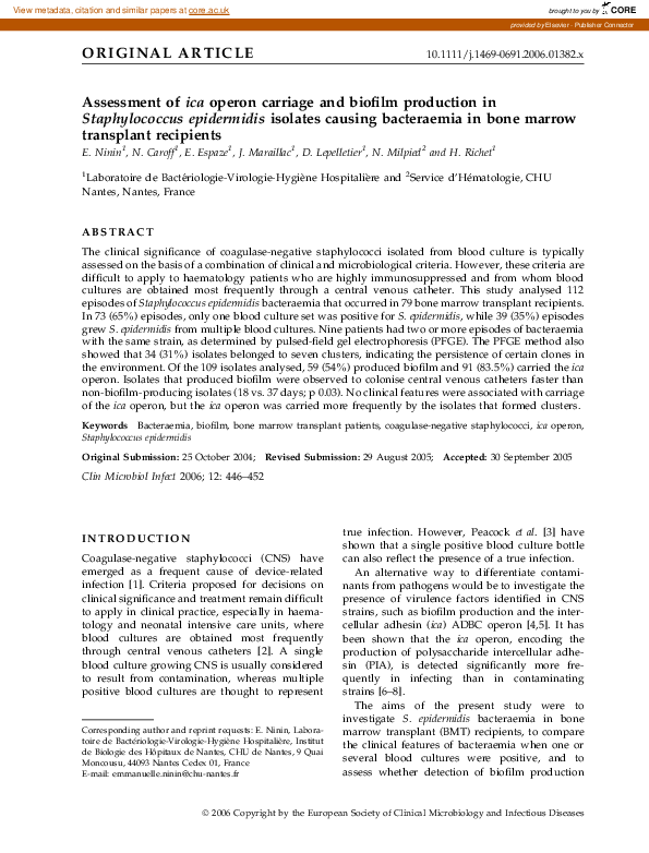 (PDF) Assessment of ica operon carriage and biofilm production in ...