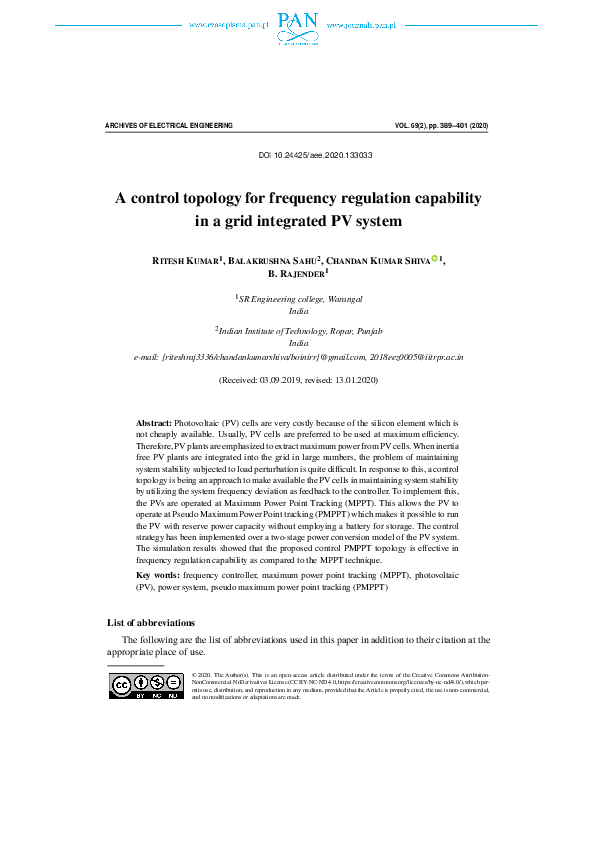(PDF) A control topology for frequency regulation capability in a grid ...