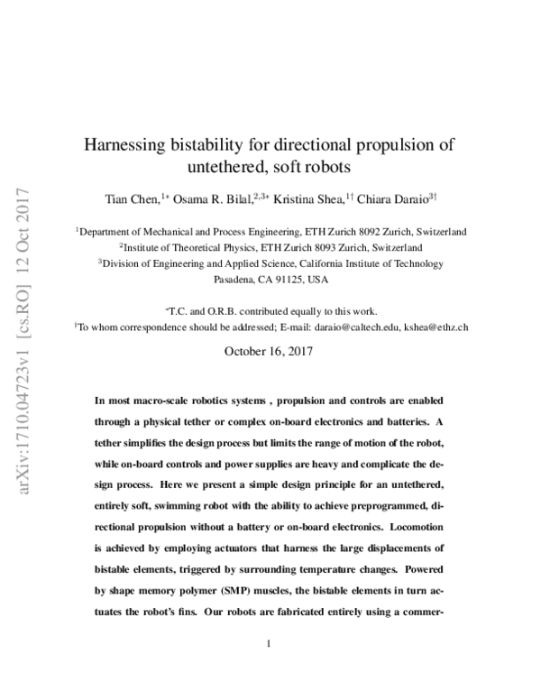 (PDF) Harnessing bistability for directional propulsion of untethered ...