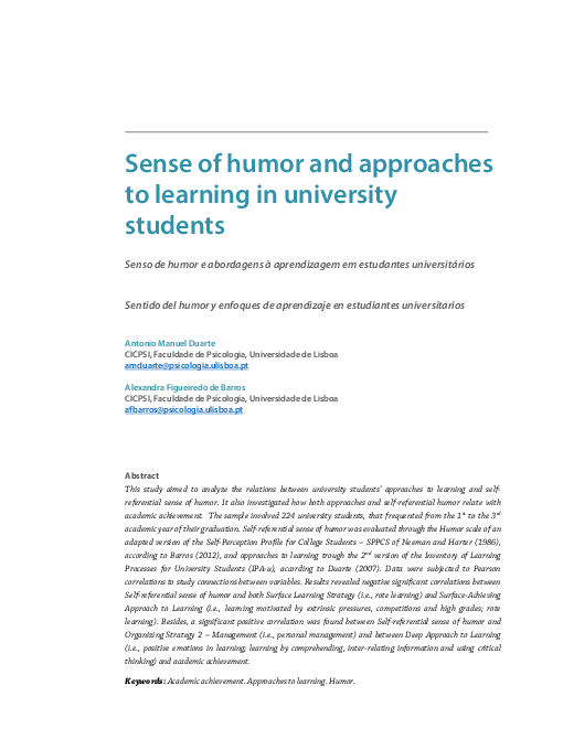 (PDF) Sense of humor and approaches to learning in university students