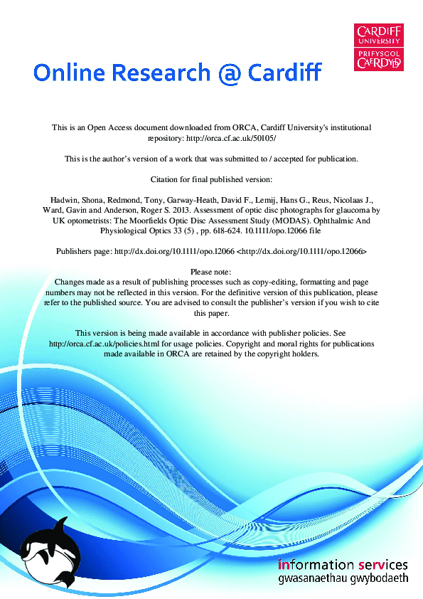 (PDF) Assessment of optic disc photographs for by UK optometrists The Moorfields Optic
