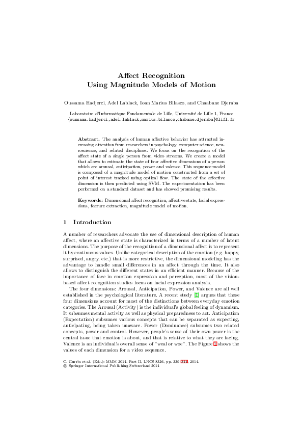 (PDF) Affect Recognition Using Magnitude Models of Motion