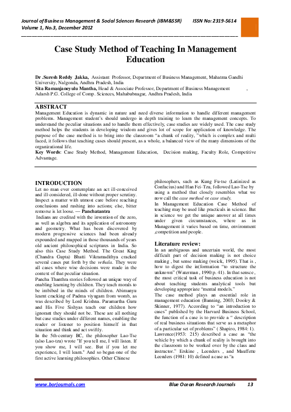 (PDF) Case Study Method of Teaching In Management Education