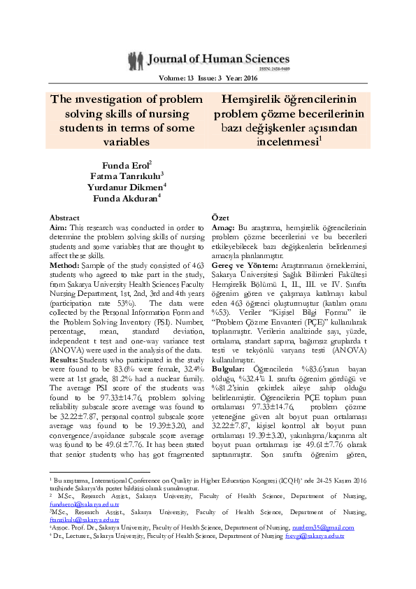 (PDF) The ınvestigation of problem solving skills of nursing students ...