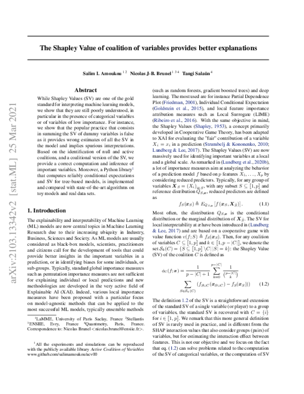 (PDF) The Shapley Value of coalition of variables provides better ...