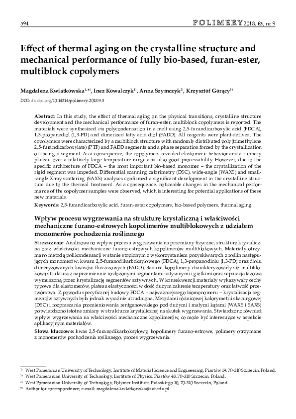 (PDF) Effect of thermal aging on the crystalline structure and ...