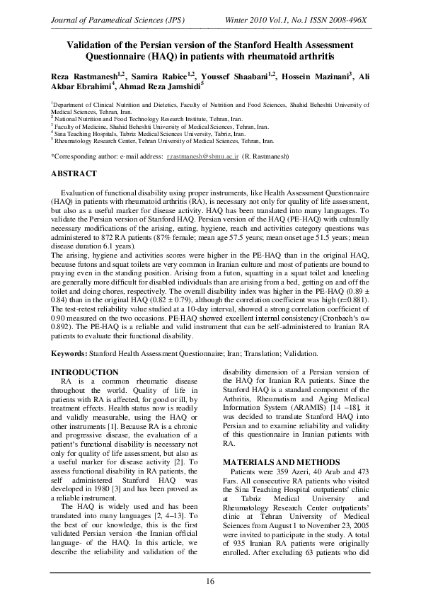 (PDF) Validation of the Persian version of the Stanford Health ...