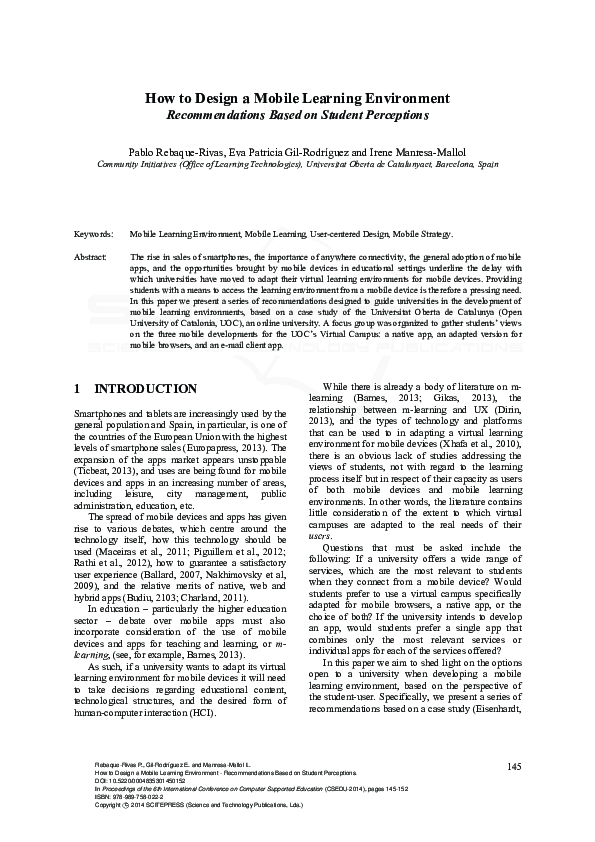 (PDF) How to Design a Mobile Learning Environment - Recommendations ...