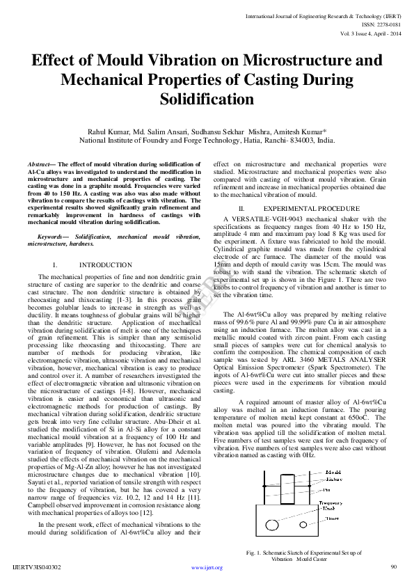 (PDF) Effect of Mould Vibration on Microstructure and Mechanical ...