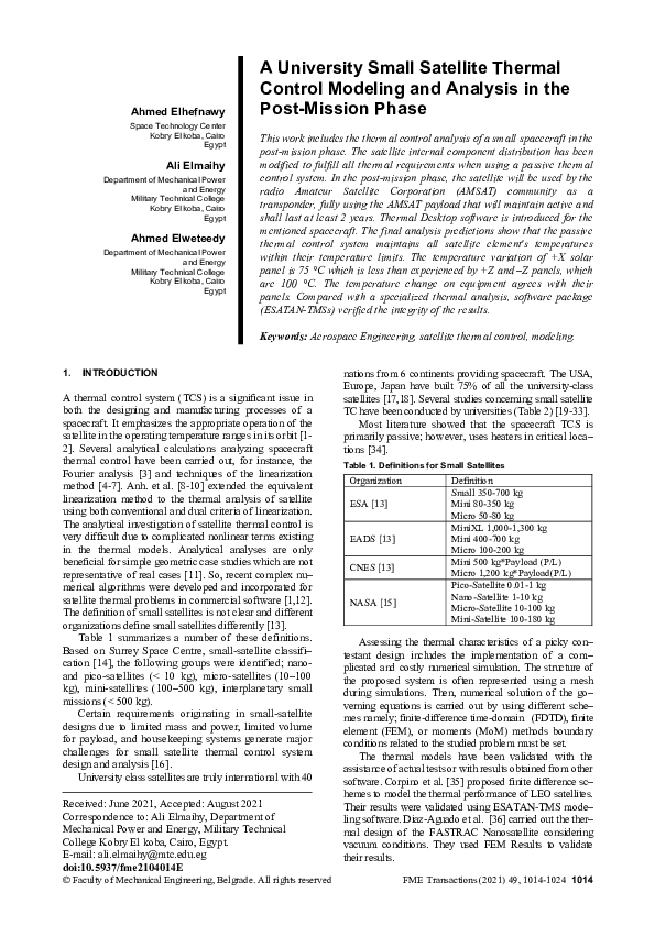 (PDF) A university small satellite thermal control modeling and ...