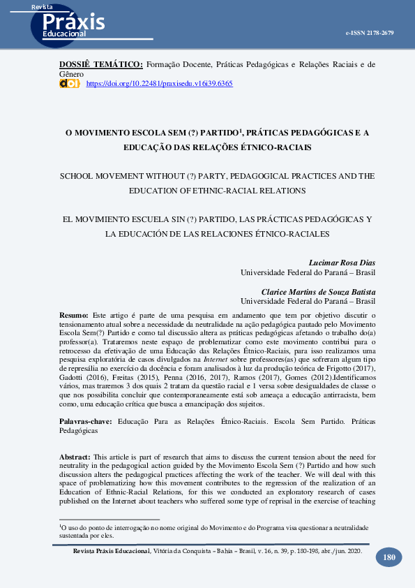 (PDF) O Movimento Escola Sem (?) Partido , Práticas Pedagógicas e a ...