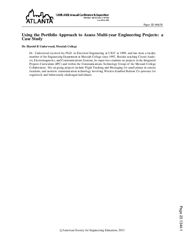 (PDF) Using the Portfolio Approach to Assess Multi-year Engineering ...