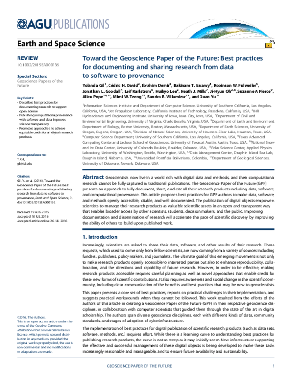 (PDF) Towards the Geoscience Paper of the Future: Best Practices for ...