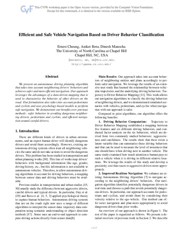 (PDF) Efficient and Safe Vehicle Navigation Based on Driver Behavior ...