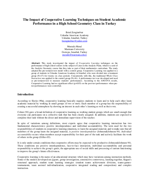 (PDF) The Impact Of Cooperative Learning Techniques On Student Academic ...