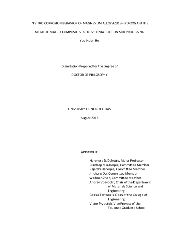 (PDF) In vitro corrosion behavior of magnesium alloy AZ31B