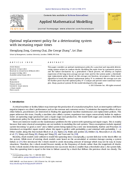 (PDF) Optimal replacement policy for a deteriorating system with ...