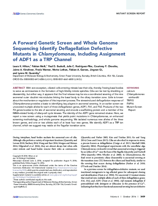(PDF) A Forward Genetic Screen and Whole Genome Sequencing Identify ...