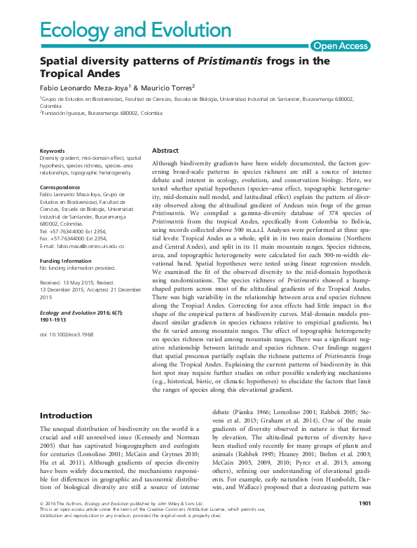 (PDF) Spatial diversity patterns of Pristimantis frogs in the Tropical ...